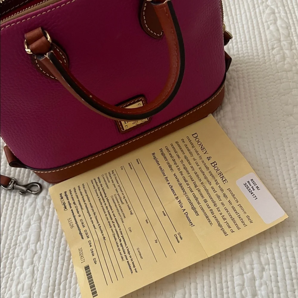 Dooney & Bourke Fuchsia and Brown Satchel - Picture 5 of 9